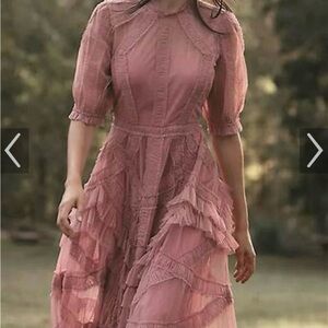 Anthropologist Mac Duggal short-sleeve mock neck ruffle dress